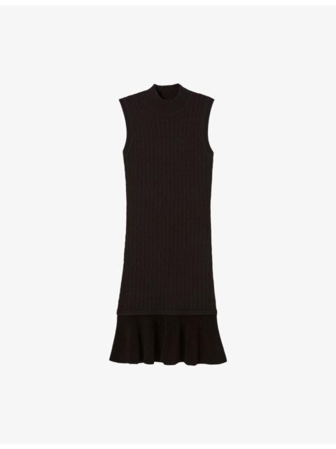Cable-Knit Contrast-Hem Wool-Blend Mini Dress