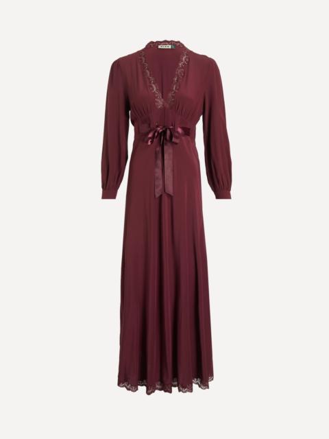 Adaline Maroon Silk Midi Dress