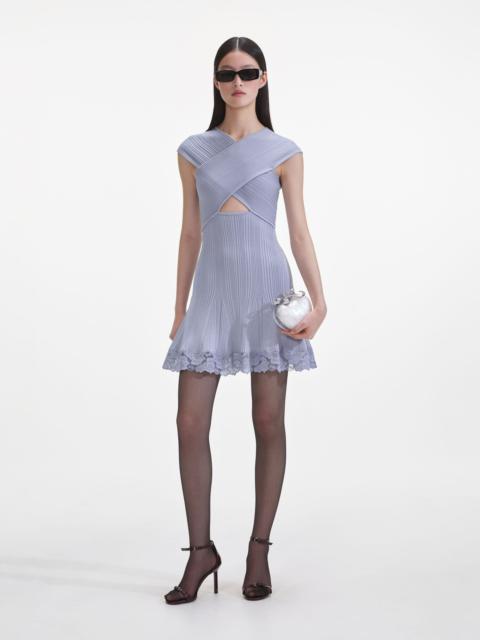 Blue Knit Lace Insert Mini Dress