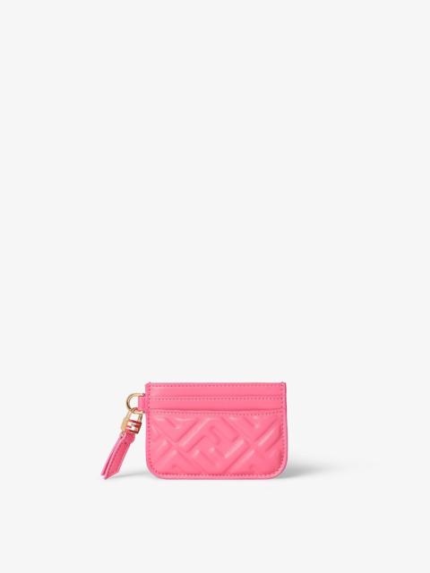 Baguette Card Case Petunia pink nappa leather flat card case with FF motif