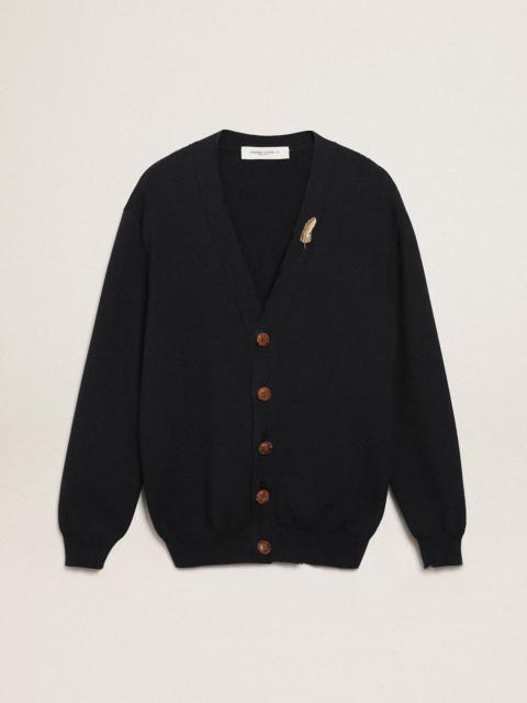 Golden Collection cardigan in dark blue cotton with a distressed finish