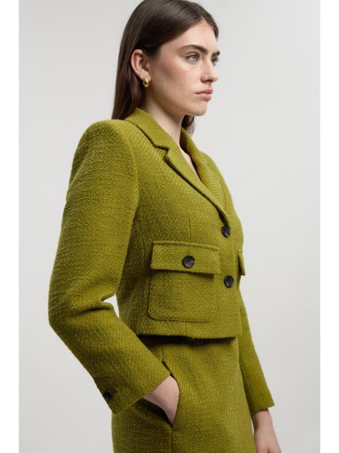 Textured Tweed Pocket Front Tailored Cropped Jacket