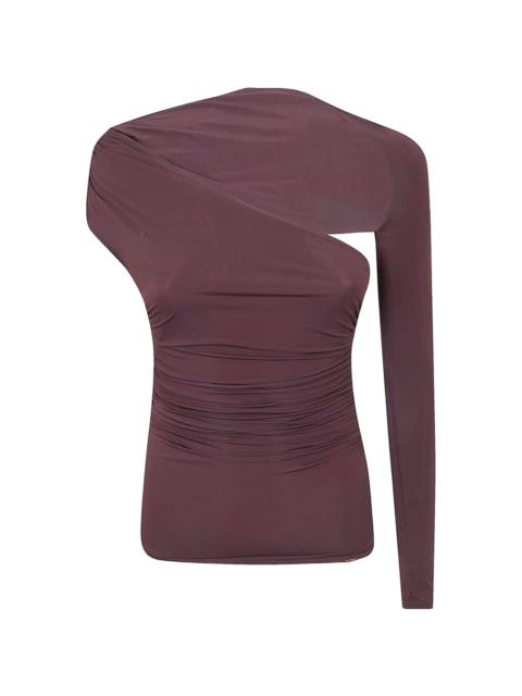 draped asymmetric-sleeve top