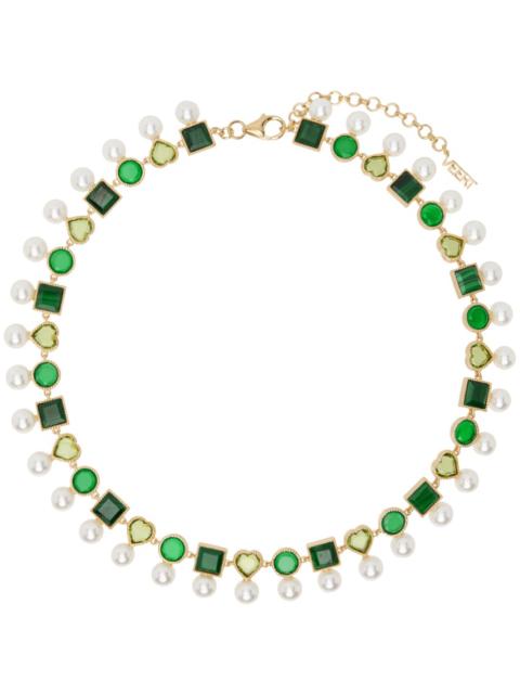 White & Gold  'The Green Pearl Shape' Necklace