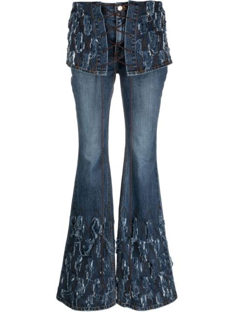 distressed-effect flared jeans