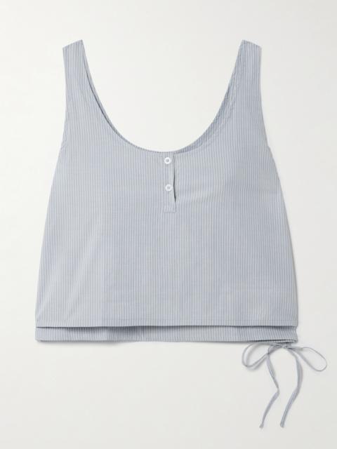 Tie-detailed Layered Striped Organic Cotton-poplin Tank