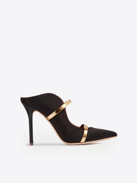 Maureen 100 Black & Gold Satin Mules