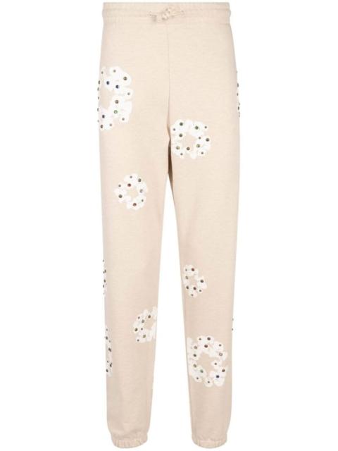 Rhinestone Cotton Wreath-print track pants