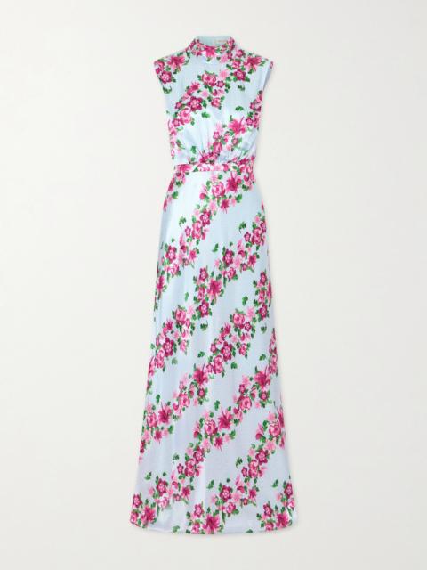 Fleur Printed Satin Halterneck Gown