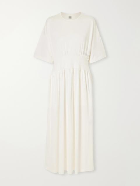 Gathered Organic Cotton And Silk-blend Midi Dress