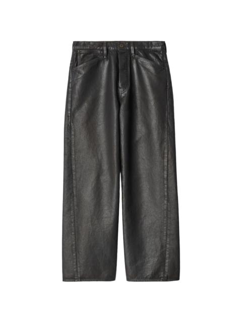 straight five-pocket pants in coated denim