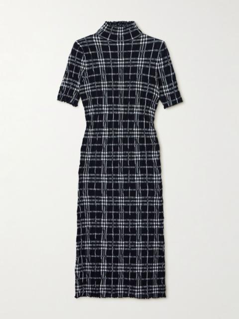Checked wool-blend midi dress Black