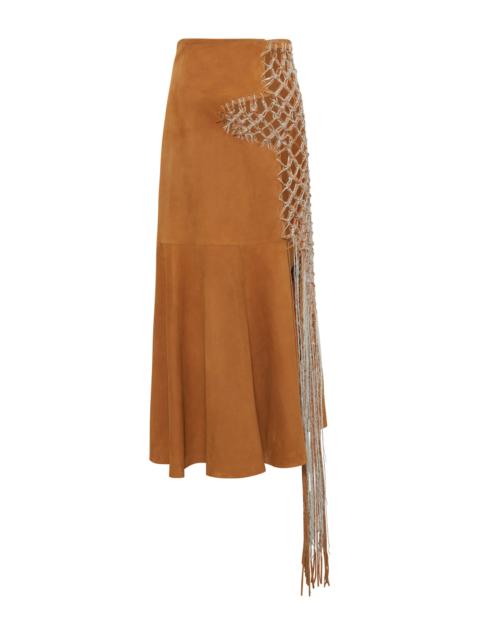 Riverine Midi Skirt In Cashew Suede