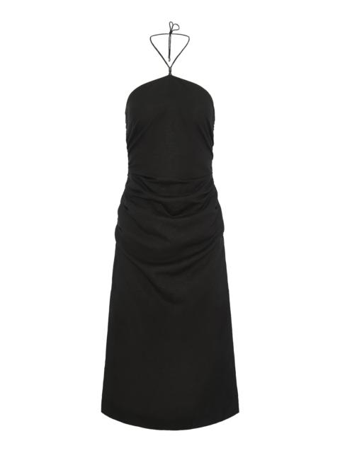 Air Linen Ruched Halter Dress black