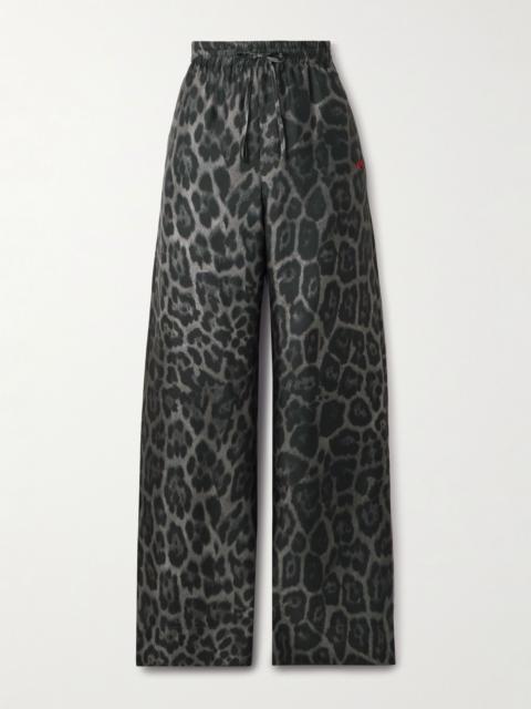 Leopard-print organic silk-satin wide-leg pants Dark gray