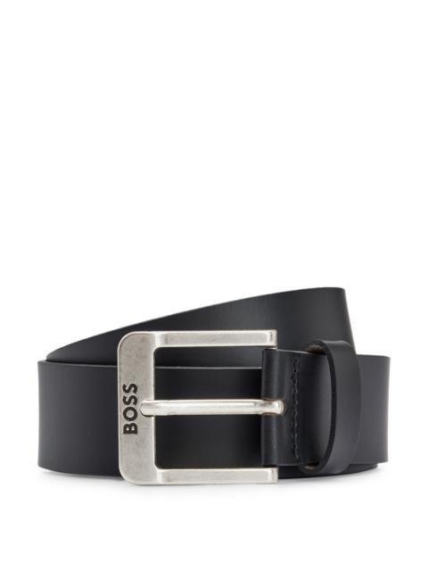 BUFFALO-LEATHER BELT WITH LOGO BUCKLE IN SILVER HARDWARE