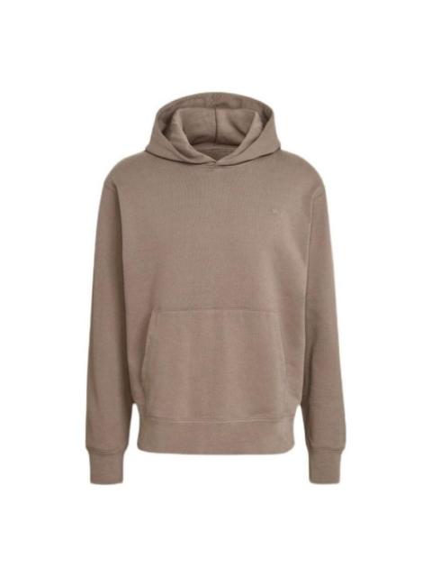 Men's adidas originals Solid Color Logo Embroidered Pullover Hooded Long Sleeves Brown HN6932