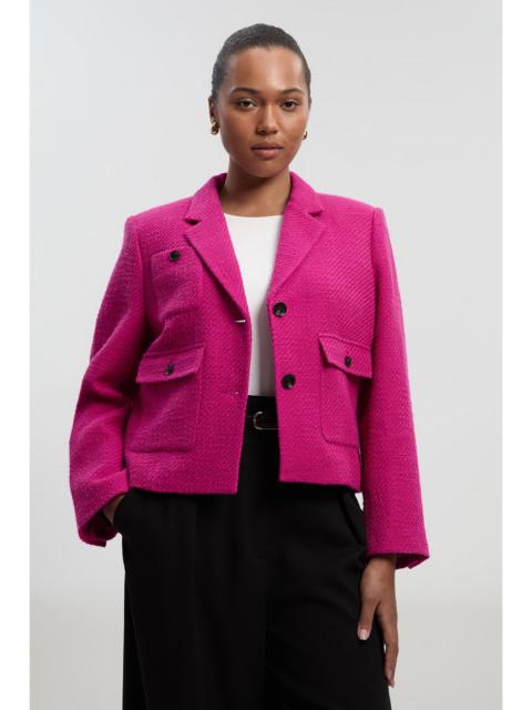 Plus Size Textured Tweed Cropped Tailored Jacket