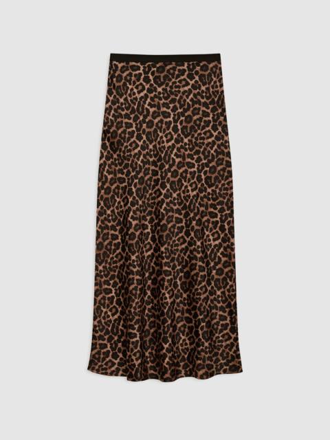 Printed Bar Silk Skirt - Black And Brown Leopard