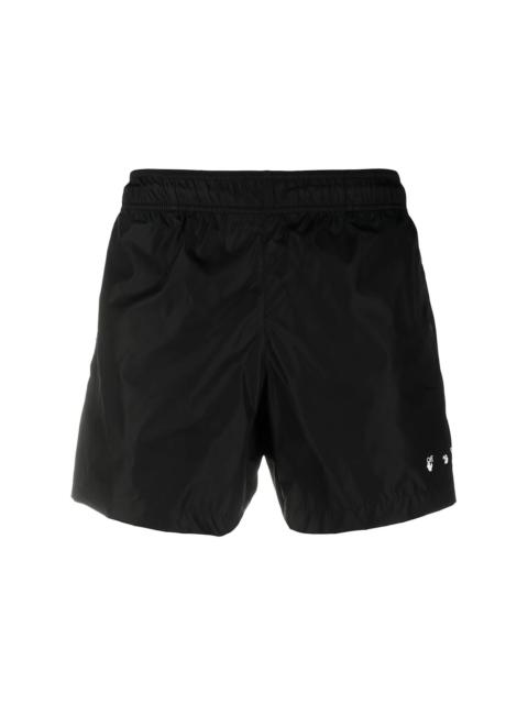 OFF-WHITE Logo Print Quote Motif Swim Shorts Black