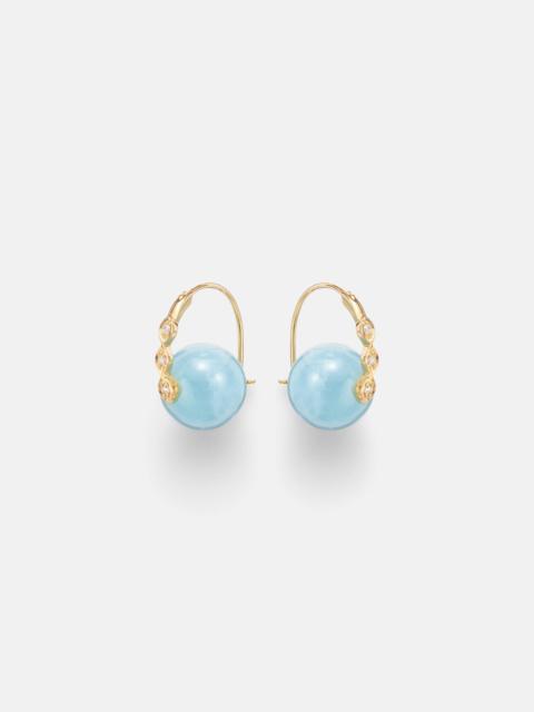 14kt gold (585/1000) earrings with diamonds and aquamarines