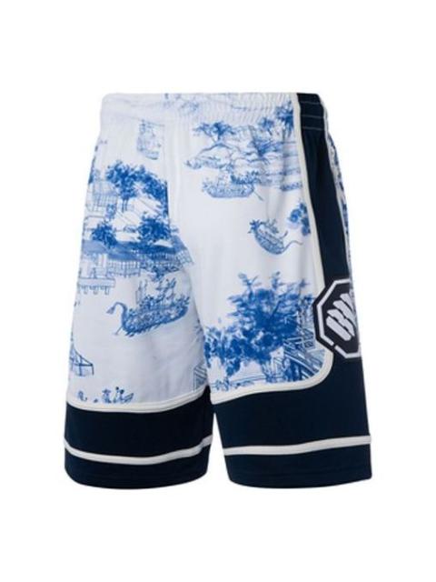 Li-Ning BadFive Graphic Loose Fit Basketball Shorts 'White Blue' AAPQ017-1