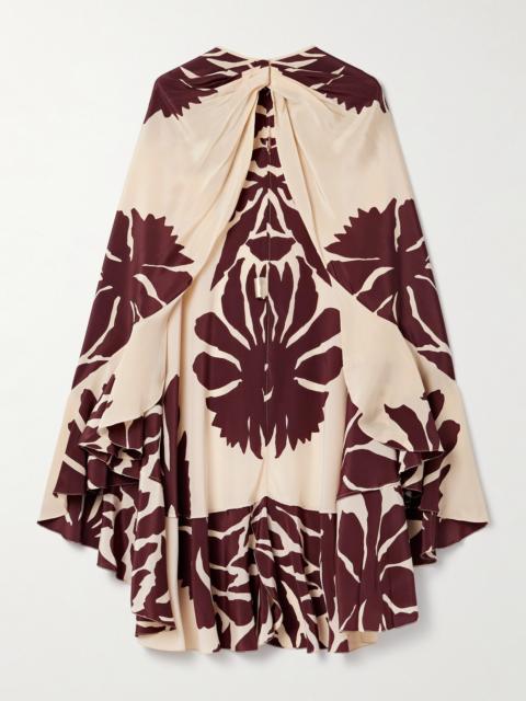 Aromatic Garden Ruffled Printed Silk Crepe De Chine Cape
