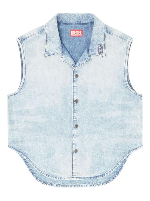 logo-embroidered denim vest