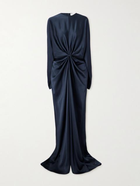 Twist-front cutout satin gown Navy