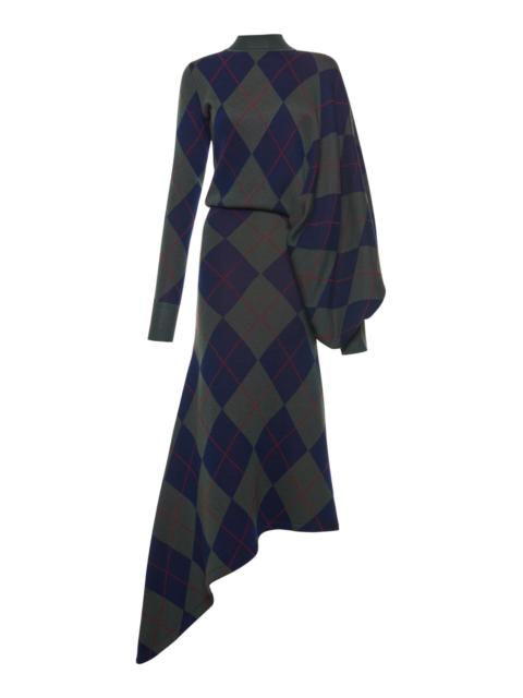 Argyle-Knit Wool Midi Dress multi