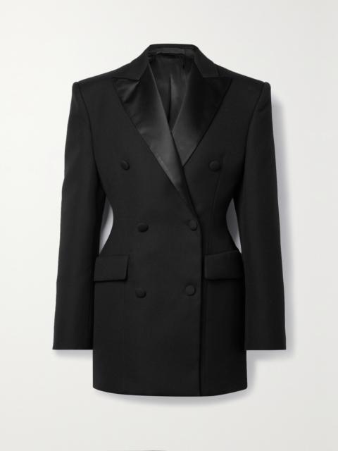 Silk-satin Trimmed Double-breasted Grain De Poudre Wool Mini Dress