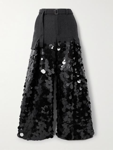 Sequined Wool Wide-leg Cargo Pants