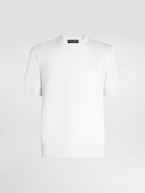 Silk round-neck sweater with DG embroidery