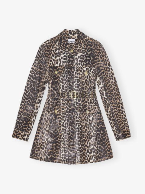LEOPARD PRINT FOIL DENIM DRESS