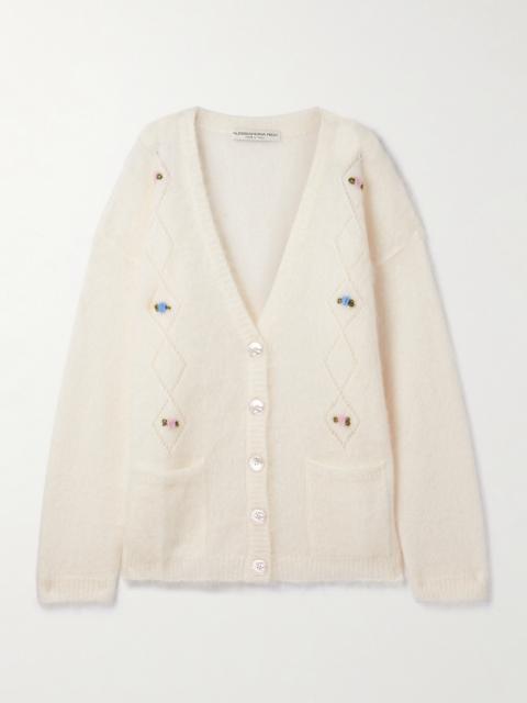 Embroidered Pointelle-knit Mohair-blend Cardigan