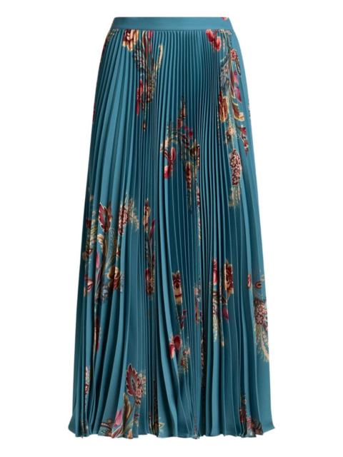 pleated floral-print midi skirt