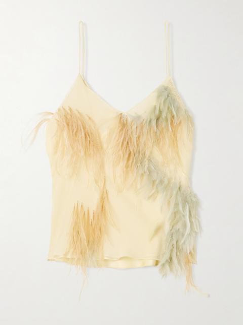 Feather-trimmed Tulle And Satin Camisole