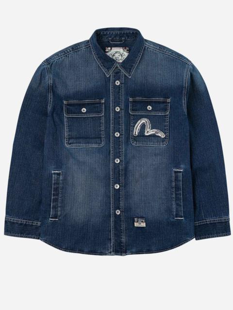Washed Seagull Embroidery Regular Fit Denim Shirt