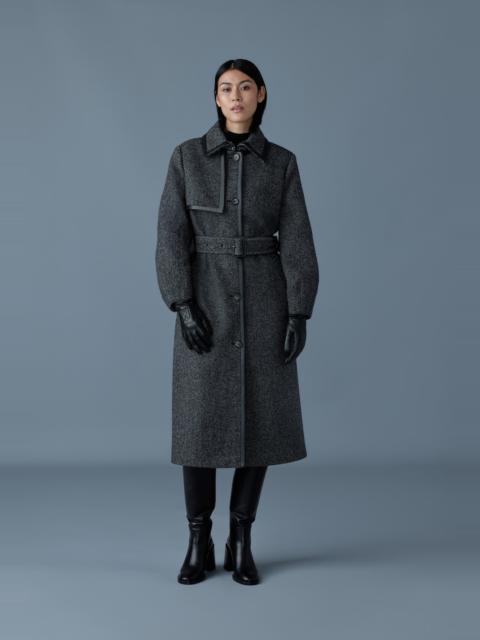 HYKE ハイク　ＷＯＯＬ　ＴＲＥＮＣＨ Zeva-HB, long wool herringbone trench with leather detail