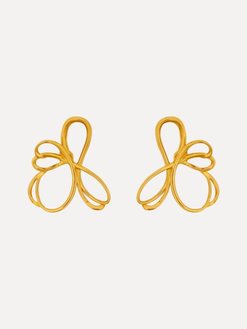 THREADED FLOWER ASYMMETRICAL CLIP-ON EARRINGS
