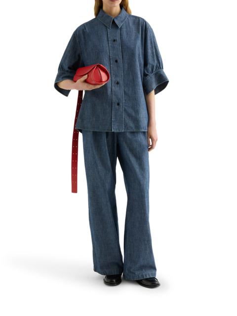 WIDE LEG TROUSERS IN LIGHTWEIGHT COTTON CHAMBRAY