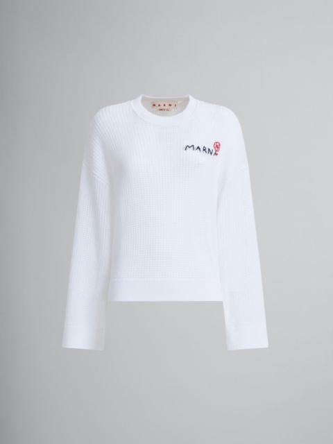 WHITE COTTON CROCHET JUMPER WITH MARNI MENDING