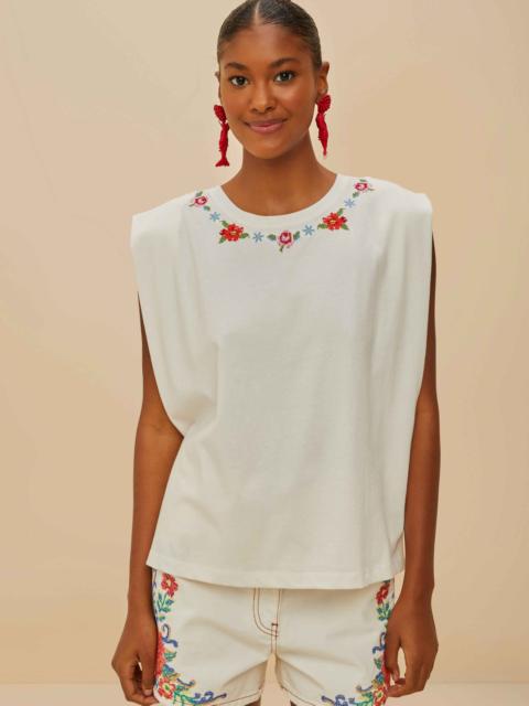 Off-White Cross Stitch Flowers Organic Cotton T-Shirt