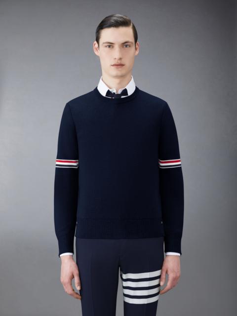 Navy Cotton Milano Stitch Stripe Armband Crewneck Pullover