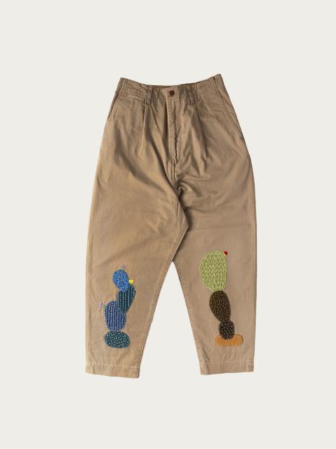 Chino High Waisted NIME Pants (CACTUS Embroidery) - Beige