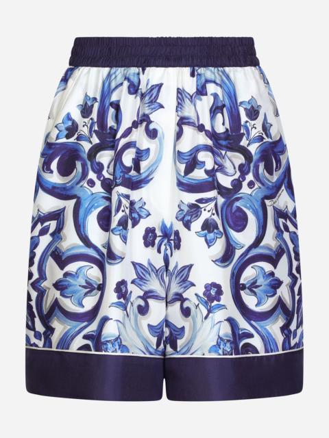 Majolica-print twill pajama shorts