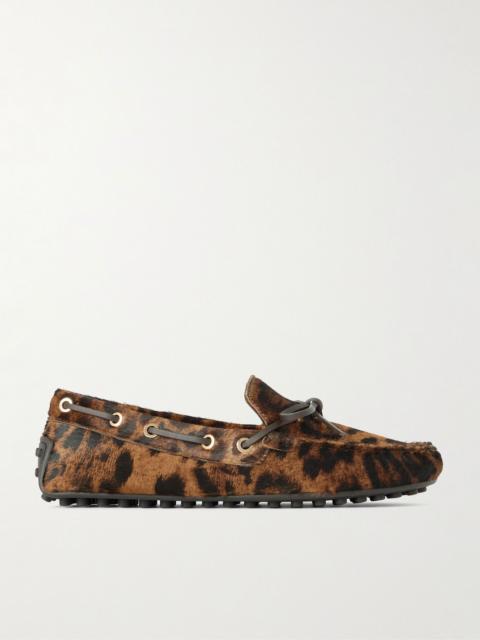 Gommino leather-trimmed leopard-print calf hair boat shoes Leopard print