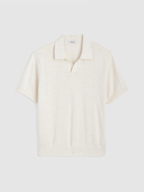 Johnny-Collar Sweater Polo in Slub Knit Cotton
