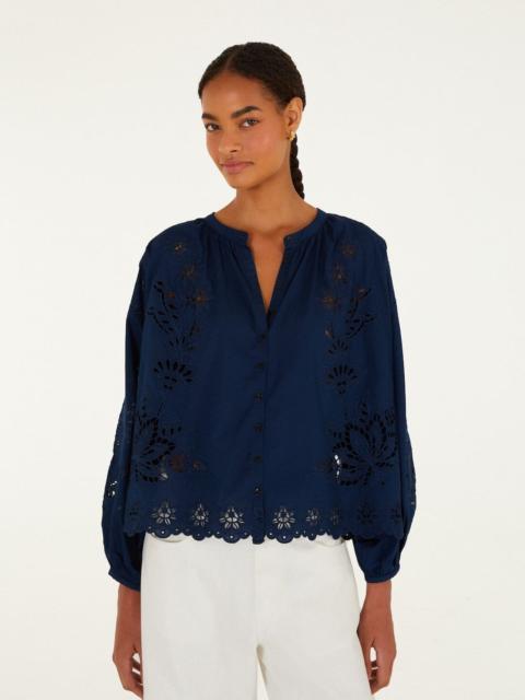 Navy Blue Artisanal Long Sleeve Blouse