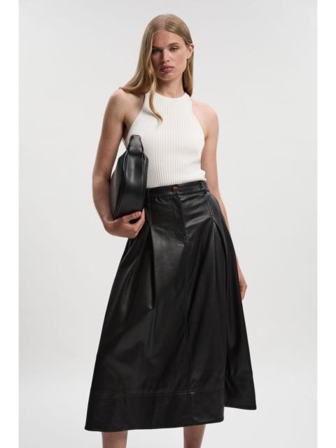 Faux Leather Tailored Full Midi Skirt
